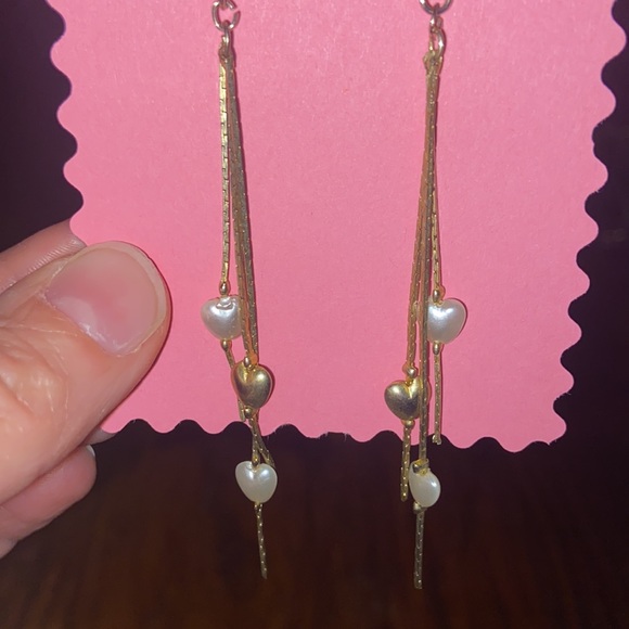 ❤️ Vintage Pearl Hearts 1980’s 80’s 1980s 80s Dangle Drop Valentine’s Earrings - Picture 1 of 3